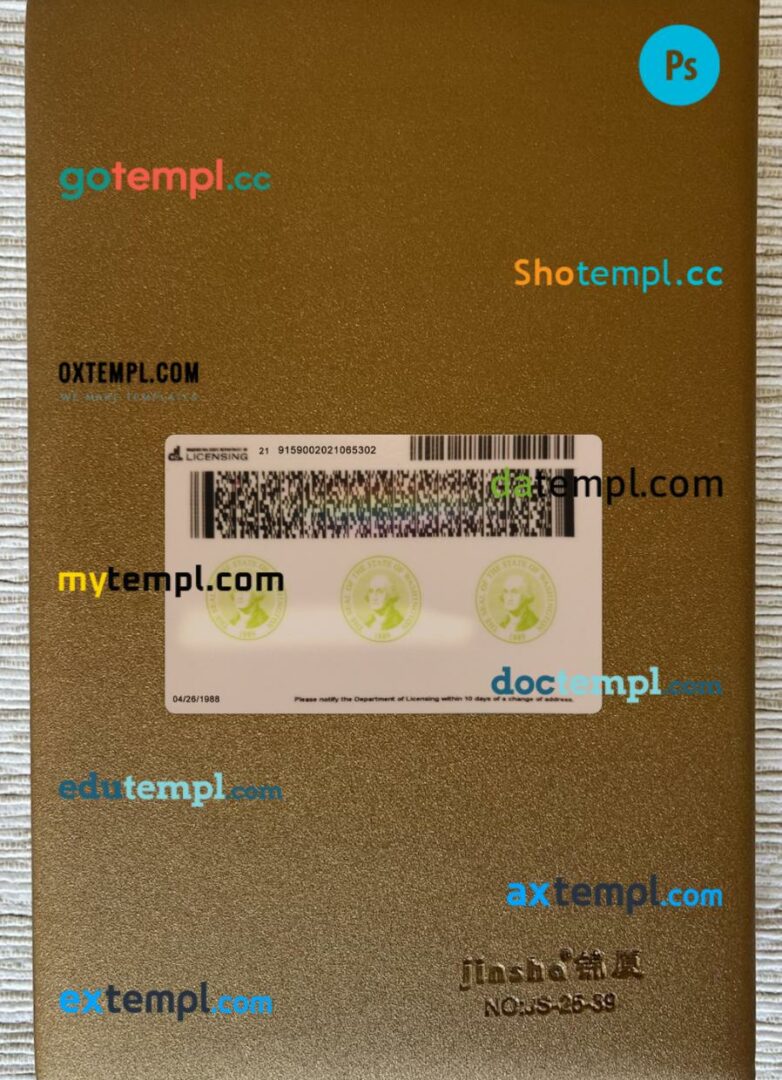 USA Washington ID card editable PSD files, scan look and photo-realistic look, 2 in 1 2022-present USA Washington ID card editable PSD files, scan look and photo-realistic look, 2 in 1 2022-present - Image 2