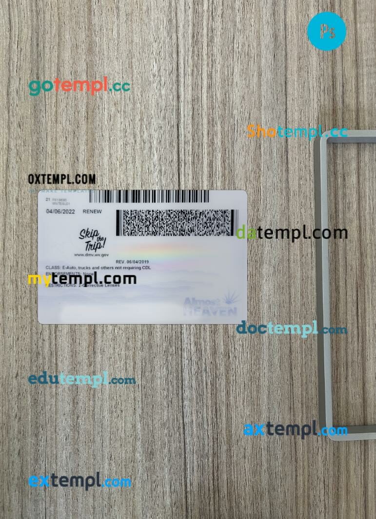 USA West Virginia driving license PSD files, scan look and photographed image, 2 in 1, 2022-present USA West Virginia driving license PSD files, scan look and photographed image, 2 in 1, 2022-present - Image 2