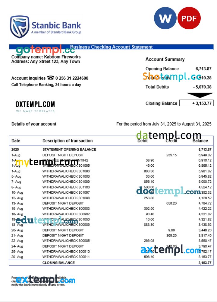 Uganda Stanbic firm account statement Word and PDF template Uganda Stanbic firm account statement Word and PDF template