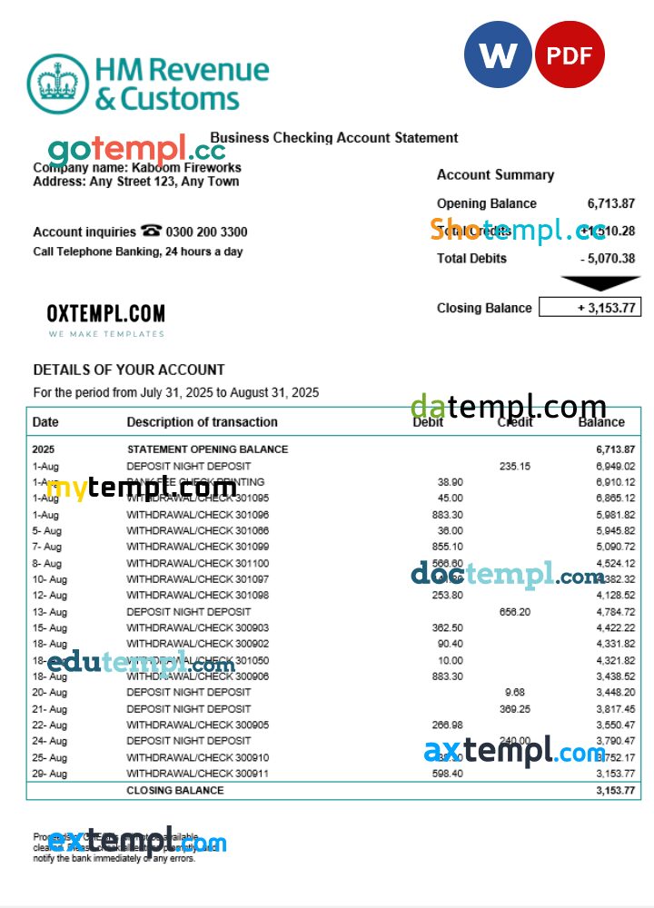 United Kingdom HM Revenue & Customs enterprise statement Word and PDF template United Kingdom HM Revenue & Customs enterprise statement Word and PDF template