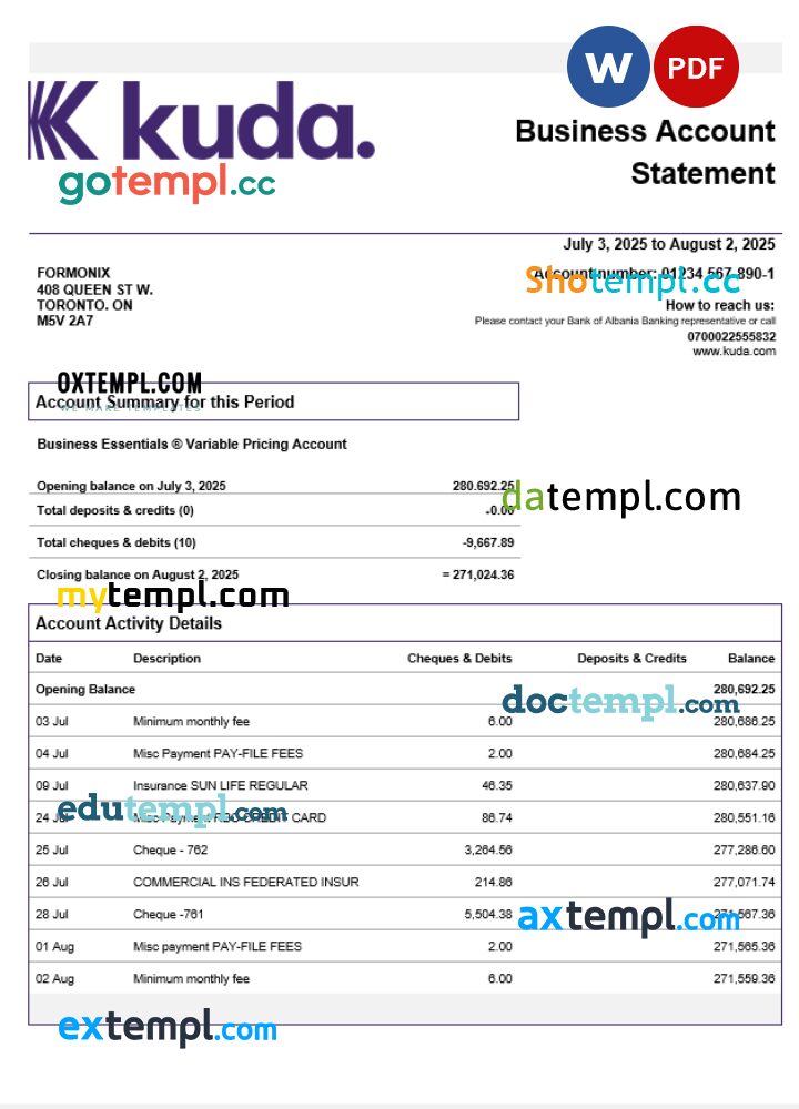 United Kingdom Kuda enterprise account statement Word and PDF template United Kingdom Kuda enterprise account statement Word and PDF template