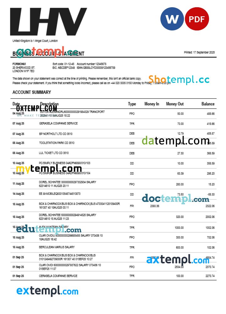 United Kingdom LHV Group firm statement Word and PDF template United Kingdom LHV Group firm statement Word and PDF template
