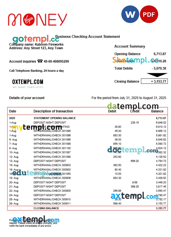 United Kingdom M Plus Current enterprise statement Word and PDF template United Kingdom M Plus Current enterprise statement Word and PDF template