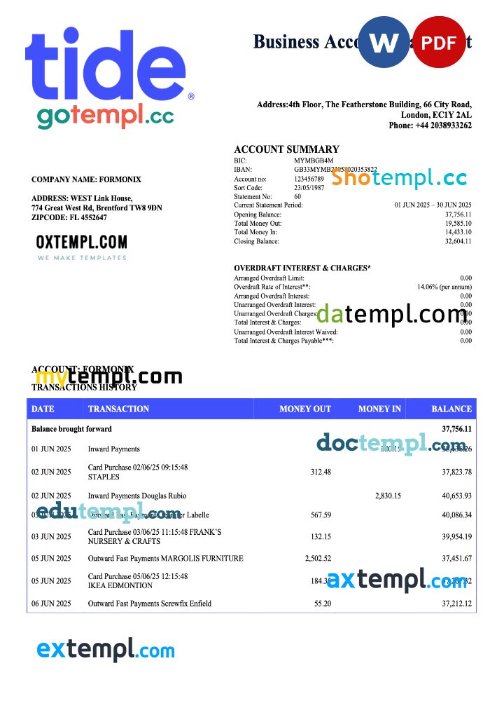 United Kingdom Tide enterprise statement Word and PDF template United Kingdom Tide enterprise statement Word and PDF template