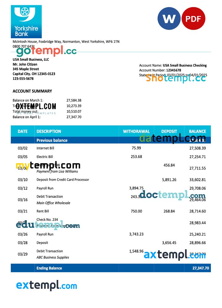 United Kingdom Yorkshire firm account statement Word and PDF template United Kingdom Yorkshire firm account statement Word and PDF template