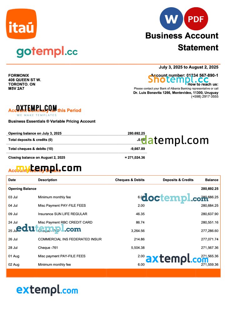 Uruguay Itau enterprise statement Word and PDF template Uruguay Itau enterprise statement Word and PDF template