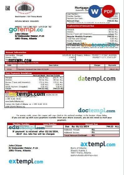 Andorra Andbank bank mortgage statement, editable template in PDF and Word Andorra Andbank bank mortgage statement, editable template in PDF and Word