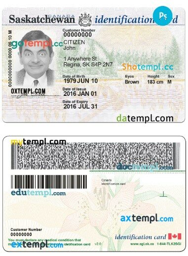 Canada Saskatchewan ID PSD template