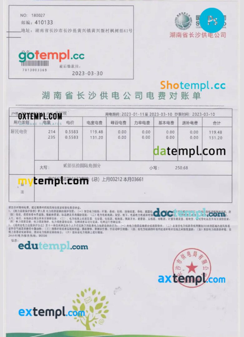 China state power grid utility bill in PSD format China state power grid utility bill in PSD format