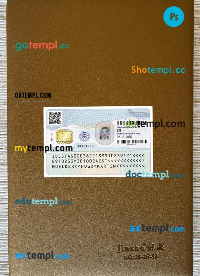 Estonia ID card PSD files, scan look and photo-realistic look, 2 in 1, 2025-present Estonia ID card PSD files, scan look and photo-realistic look, 2 in 1, 2025-present - Image 2