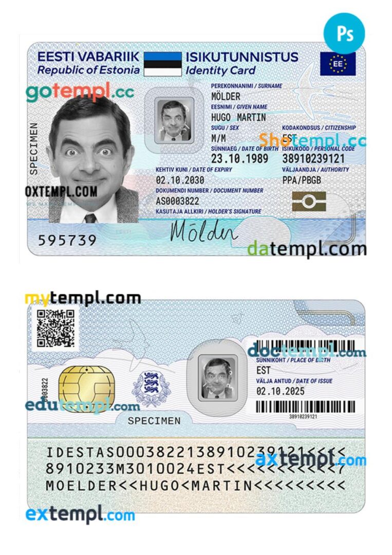 Estonia ID card PSD template, 2025-present Estonia ID card PSD template, 2025-present