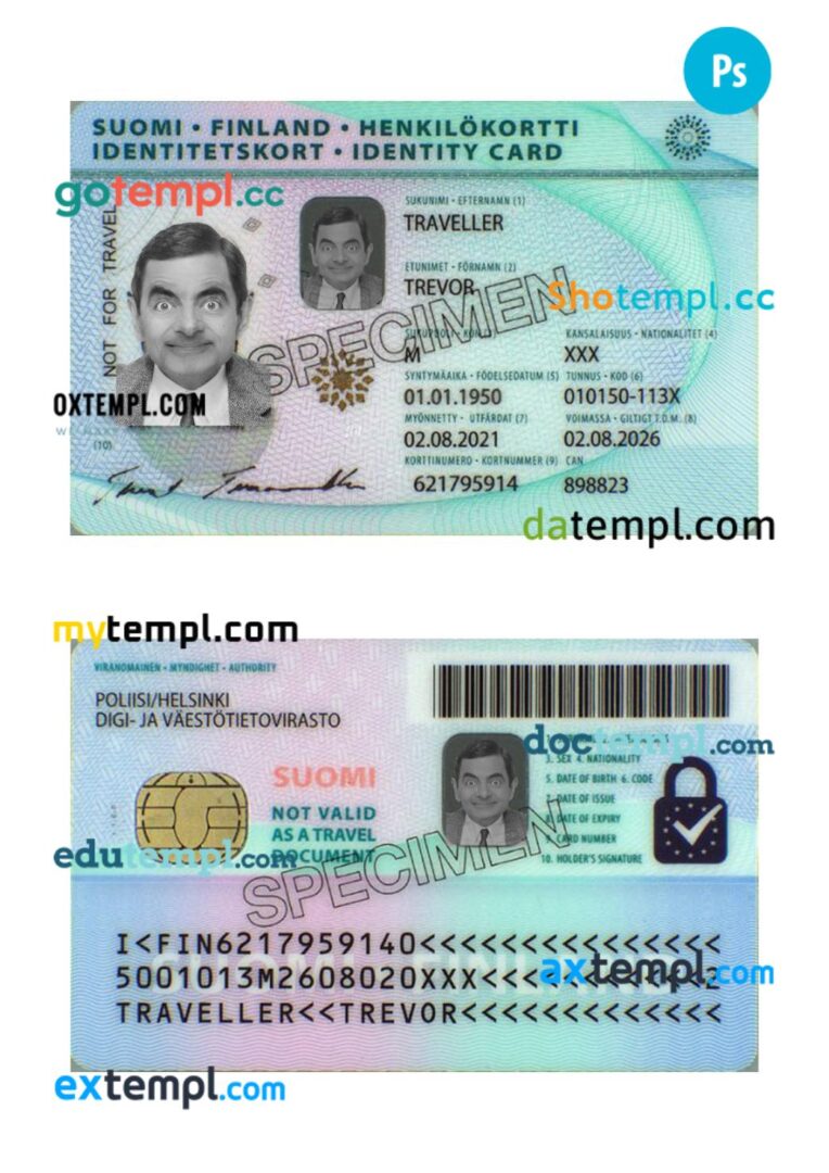 Finland ID card PSD template, 2021-present Finland ID card PSD template, 2021-present