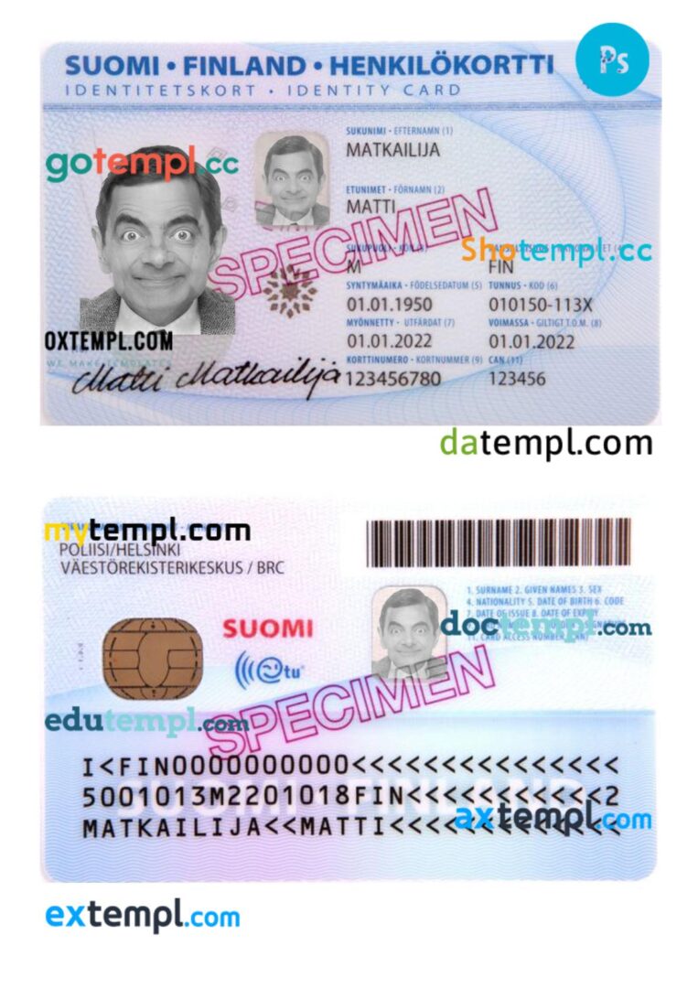 Finland ID card PSD template, 2022-present Finland ID card PSD template, 2022-present