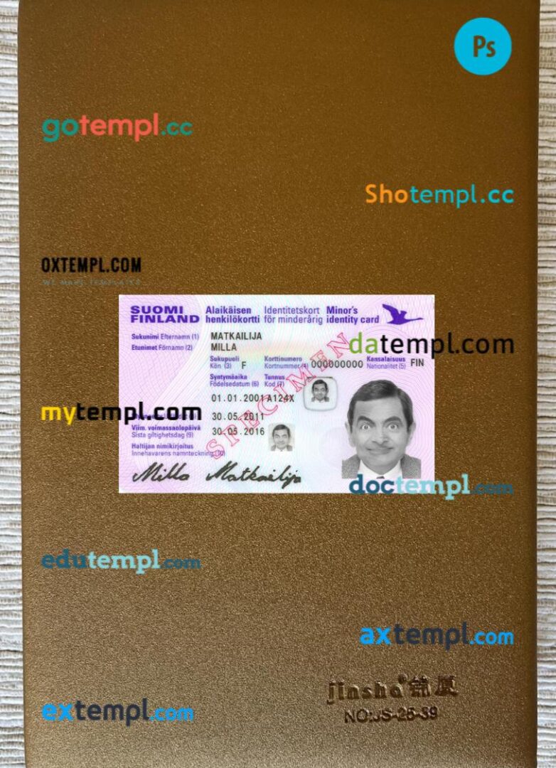 Finland minor's ID card PSD files, scan look and photo-realistic look, 2 in 1
