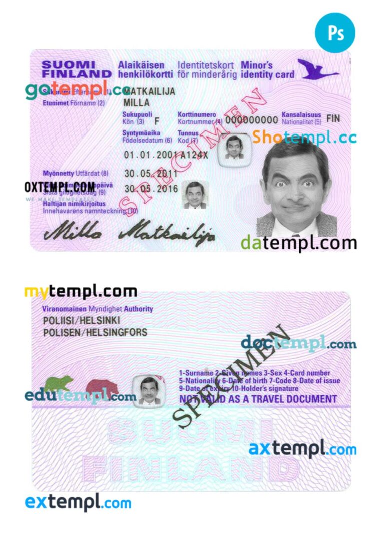 Finland minor’s ID card PSD template Finland minor's ID card PSD template
