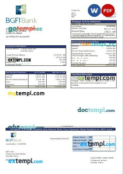 Gabon BGFI bank mortgage statement, editable template in PDF and Word Gabon BGFI bank mortgage statement, editable template in PDF and Word