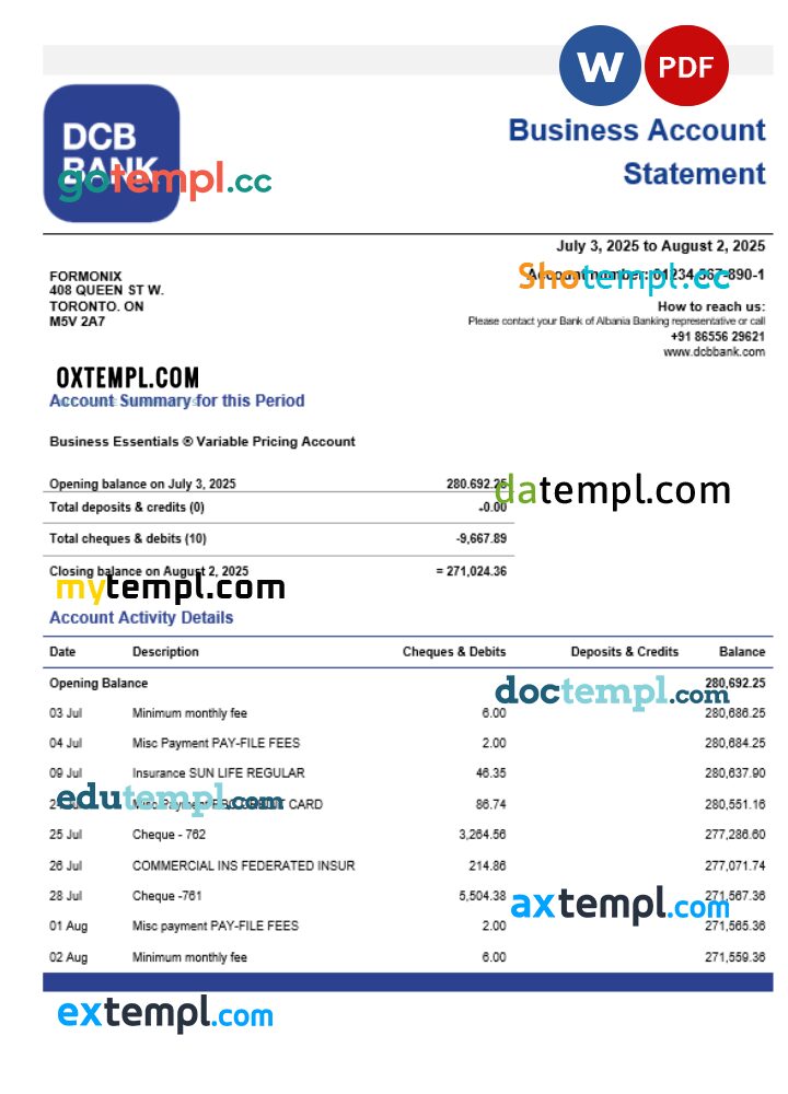 India DCB business organization checking statement Word and PDF format