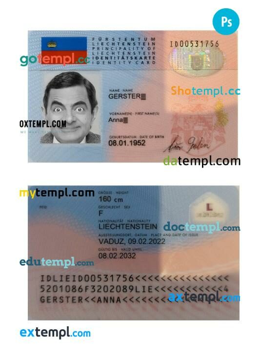 Liechtenstein ID card PSD template Liechtenstein ID card PSD template