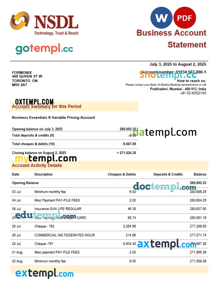 NSDL firm account statement Word and PDF format