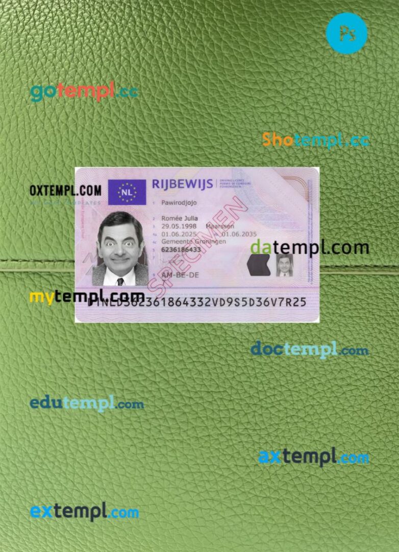 Netherlands driving license PSD files, scan look and photographed image, 2 in 1, 2025-present