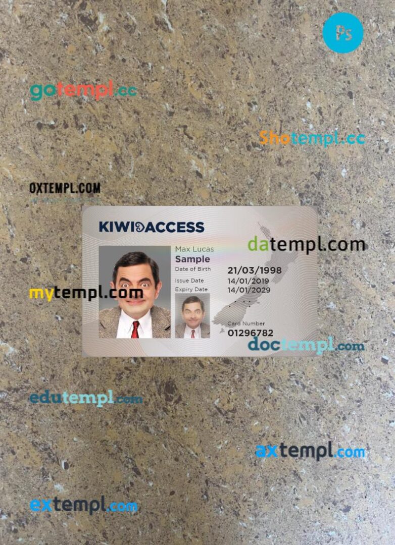 New Zealand Kiwi access (proof of age) card PSD files, scan and photo taken image, 2 in 1 New Zealand Kiwi access (proof of age) card PSD files, scan and photo taken image, 2 in 1