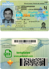 Canadian Nova Scotia driver license download example in PSD format, fully editable