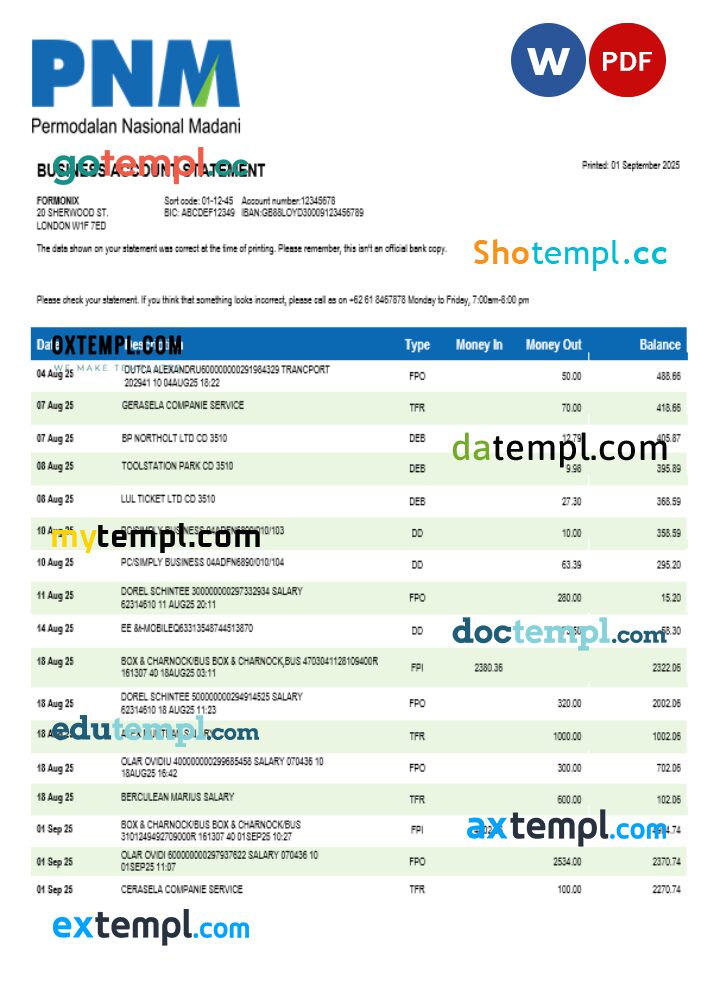 Permodalan Nasional Madani business firm statement Word and PDF format