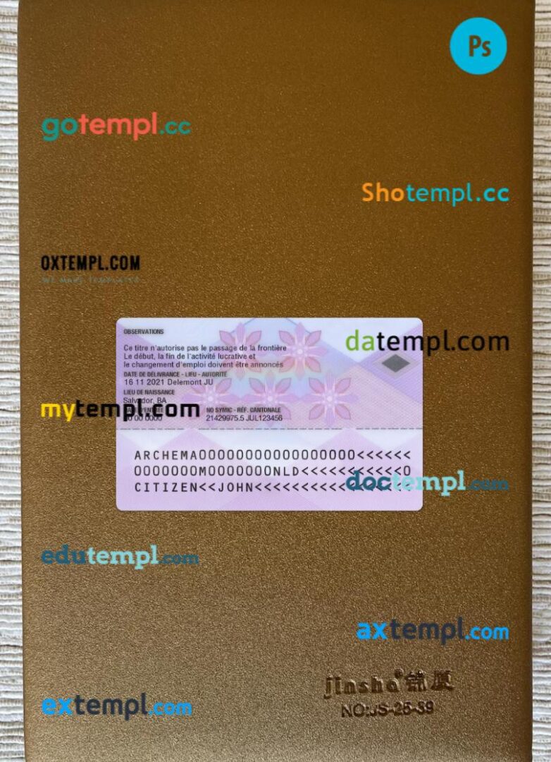 Switzerland residence permit card editable PSD files, scan look and photo-realistic look, 2 in 1 Switzerland residence permit card editable PSD files, scan look and photo-realistic look, 2 in 1 - Image 2
