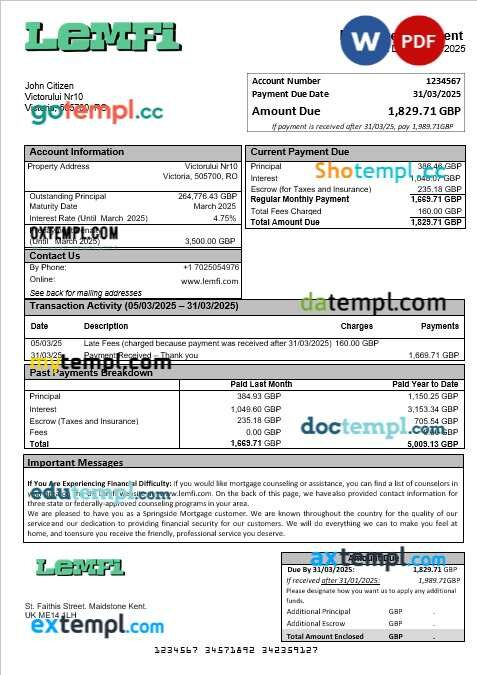 UK Lemfi mortgage statement in Word and PDF formats UK Lemfi mortgage statement in Word and PDF formats