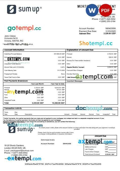 UK SumUp mortgage statement in Word and PDF formats UK SumUp mortgage statement in Word and PDF formats