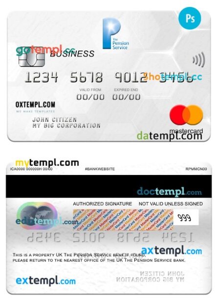 UK The Pension Service bank business mastercard template in PSDÂ format UK The Pension Service bank business mastercard template in PSDÂ format