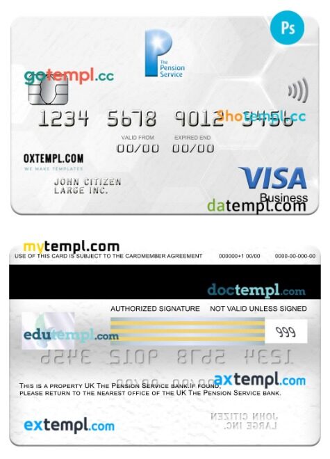 UK The Pension Service bank visa business card template in PSDÂ format UK The Pension Service bank visa business card template in PSDÂ format
