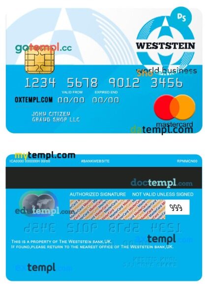 UK Weststein bank business mastercard template in PSDÂ format UK Weststein bank business mastercard template in PSDÂ format