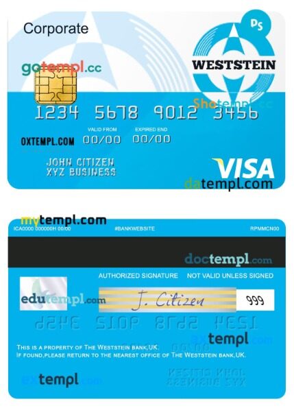 UK Weststein bank visa corporate card template in PSDÂ format UK Weststein bank visa corporate card template in PSDÂ format