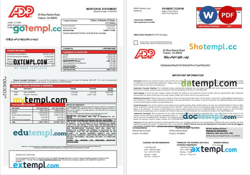 USA ADP mortgage statement in Word and PDF formats USA ADP mortgage statement in Word and PDF formats