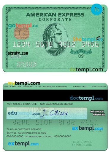 USA Nebraska Five Points Bank amex green corporate card template in PSDÂ format USA Nebraska Five Points Bank amex green corporate card template in PSDÂ format