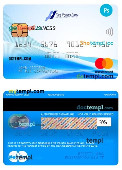 USA Nebraska Five Points Bank business mastercard template in PSDÂ format USA Nebraska Five Points Bank business mastercard template in PSDÂ format