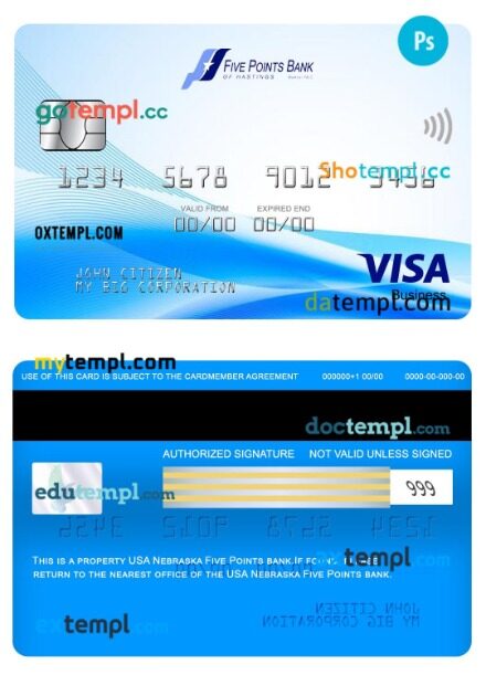 USA Nebraska Five Points Bank visa business card template in PSDÂ format USA Nebraska Five Points Bank visa business card template in PSDÂ format
