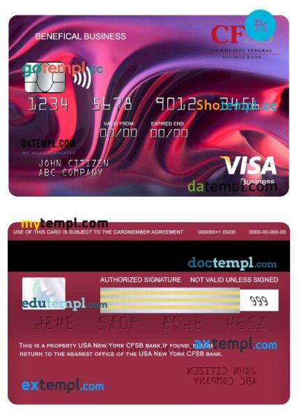 USA New York CFSB bank visa benefical business card template in PSDÂ format USA New York CFSB bank visa benefical business card template in PSDÂ format