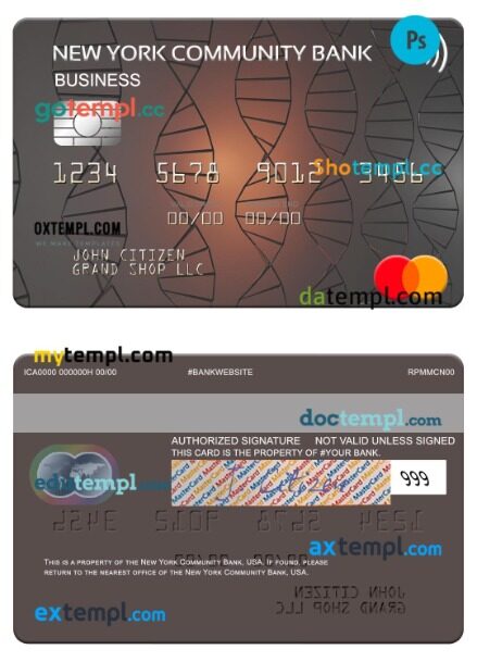 USA New York Community Bank business mastercard template in PSDÂ format USA New York Community Bank business mastercard template in PSDÂ format