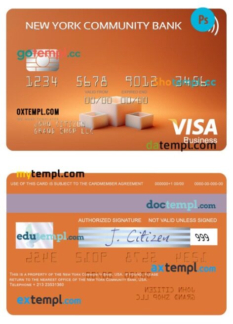 USA New York Community Bank visa business card template in PSDÂ format USA New York Community Bank visa business card template in PSDÂ format