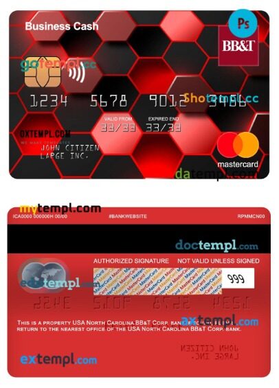 USA North Carolina BB&T Corp. bank business cash mastercard template in PSDÂ format USA North Carolina BB&T Corp. bank business cash mastercard template in PSDÂ format