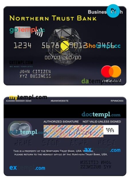 USA Northern Trust Bank business cash mastercard template in PSDÂ format USA Northern Trust Bank business cash mastercard template in PSDÂ format