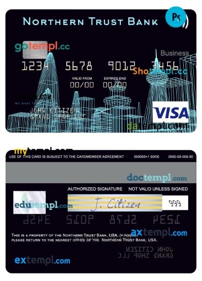 USA Northern Trust Bank visa business card template in PSDÂ format USA Northern Trust Bank visa business card template in PSDÂ format
