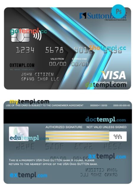 USA Ohio SUTTON bank visa signature business card template in PSDÂ format USA Ohio SUTTON bank visa signature business card template in PSDÂ format