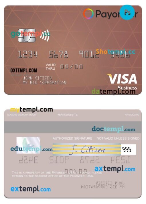 USA Payoneer visa business card template in PSDÂ format USA Payoneer visa business card template in PSDÂ format