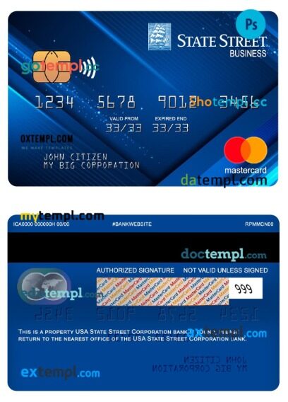 USA State Street Corporation bank business mastercard template in PSDÂ format USA State Street Corporation bank business mastercard template in PSDÂ format