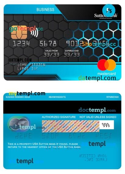 USA Sutton bank business mastercard template in PSDÂ format USA Sutton bank business mastercard template in PSDÂ format