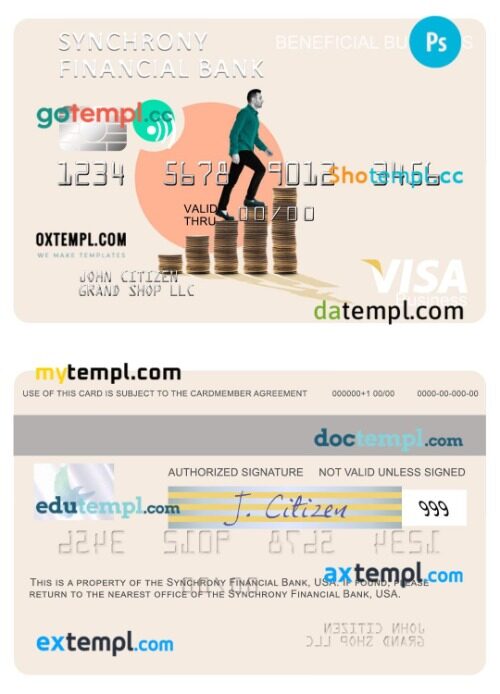 USA Synchrony Financial Bank beneficial business visa card template in PSDÂ format USA Synchrony Financial Bank beneficial business visa card template in PSDÂ format