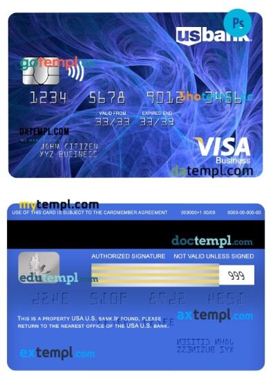 USA U.S. bank visa business card template in PSD format